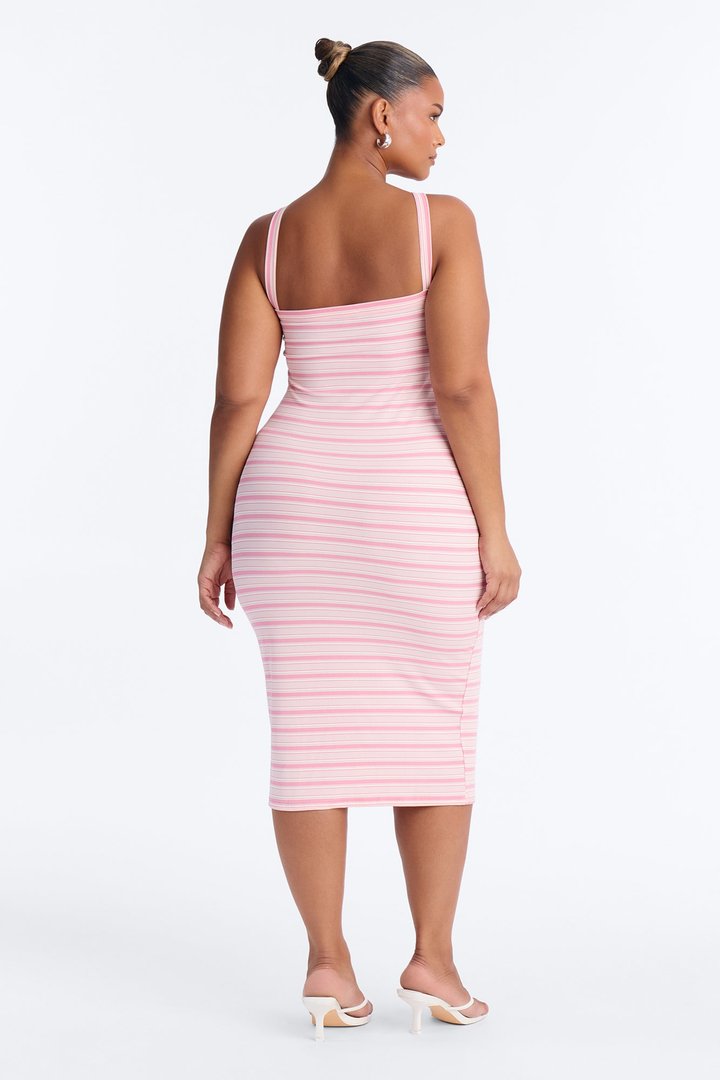 Jovana Striped Ribbed Midi Dress - Pink/combo