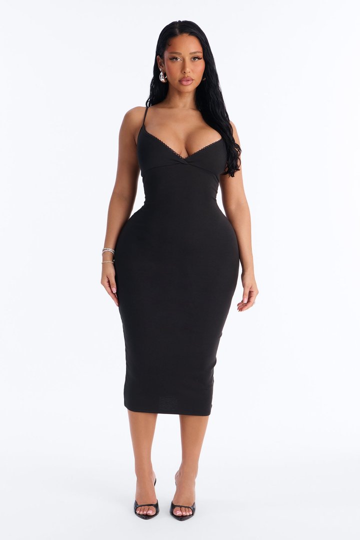 Blair Spaghetti Strap Midi Dress - Black