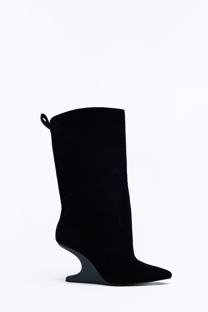 Restless Suede Novelty Heeled Boots - Black