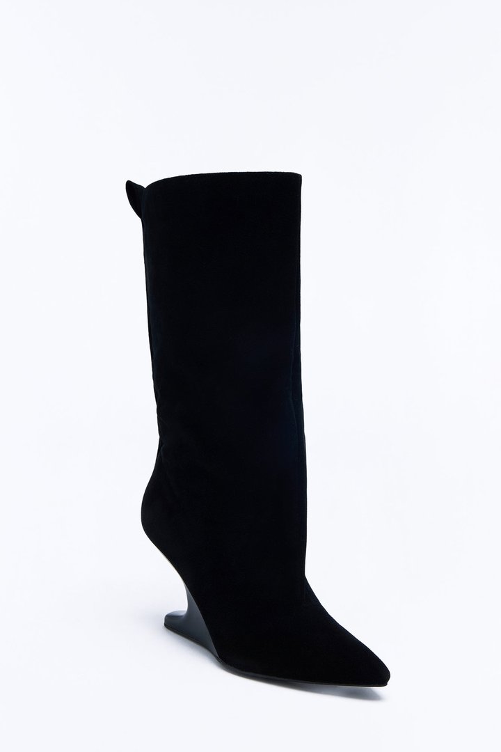Restless Suede Novelty Heeled Boots - Black