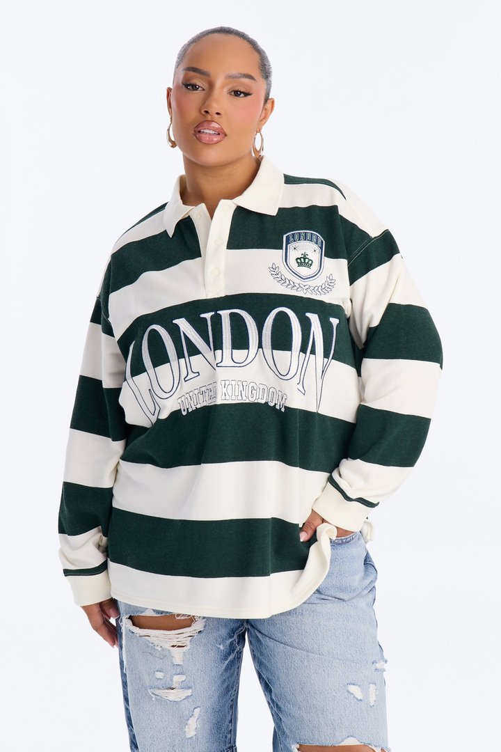 London Embroidered Striped Polo - Green/combo