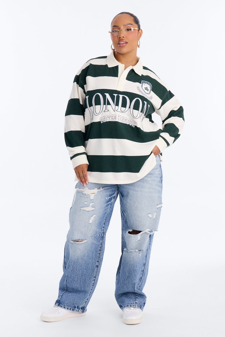 London Embroidered Striped Polo - Green/combo