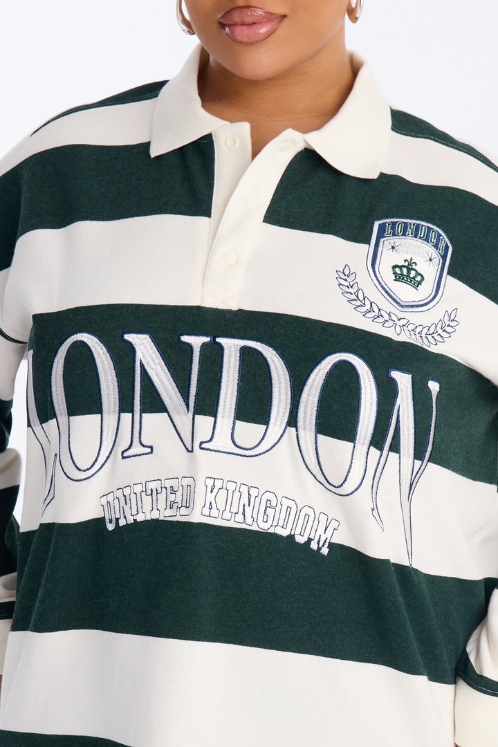 London Embroidered Striped Polo - Green/combo