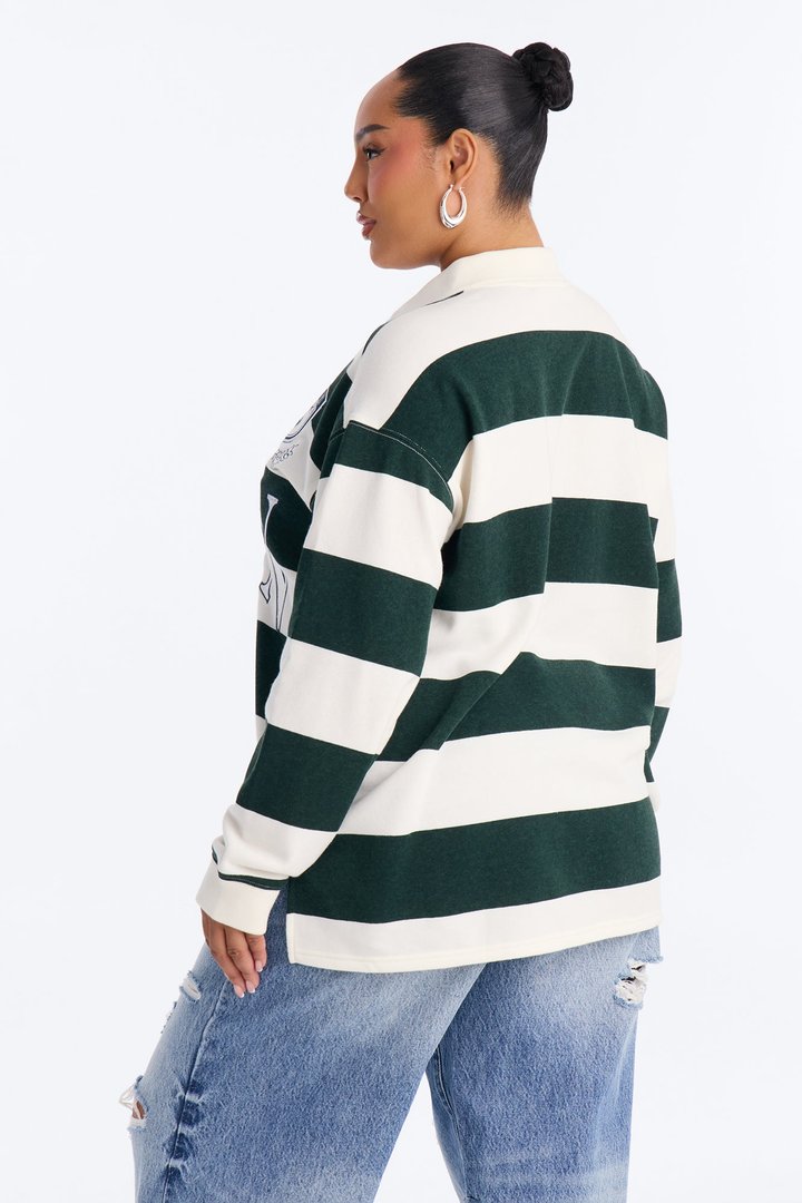 London Embroidered Striped Polo - Green/combo