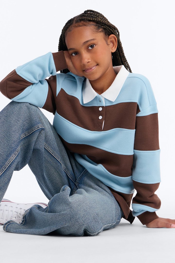 Mini Katie Rugby Striped Polo - Brown/combo