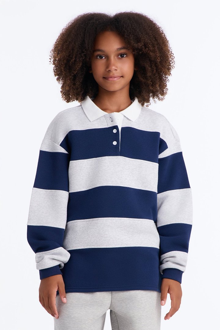 Mini Katie Rugby Striped Polo - Navy/combo