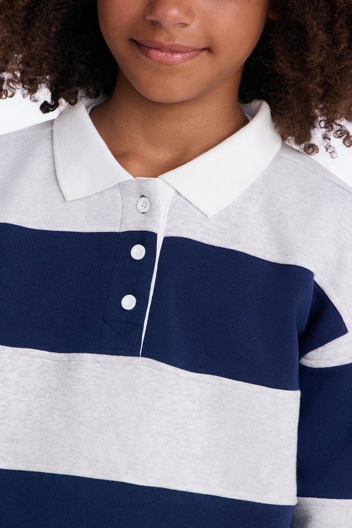 Mini Katie Rugby Striped Polo - Navy/combo