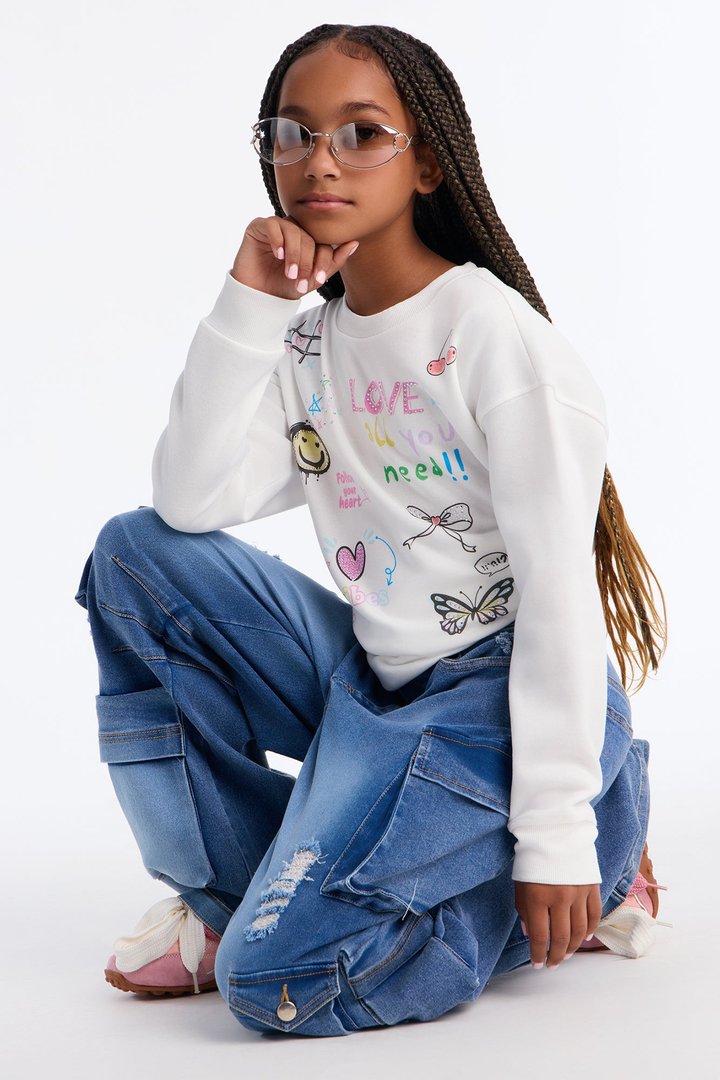 Mini Love Is All You Need Crew Neck Sweatshirt - Ivory