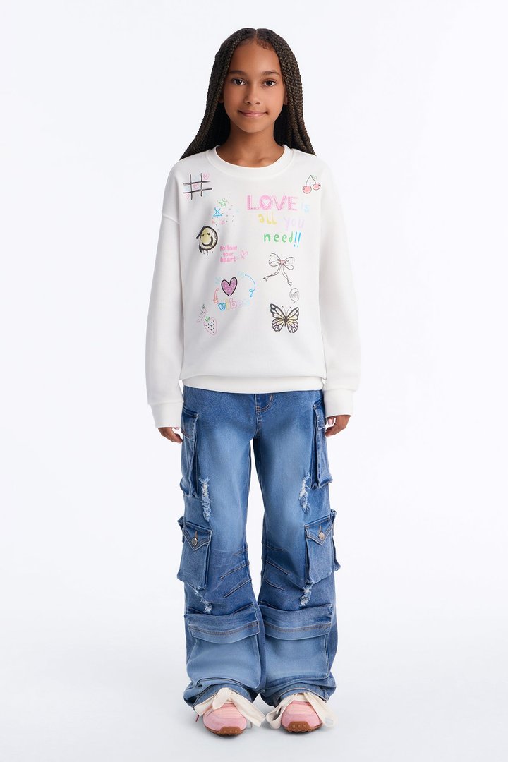 Mini Love Is All You Need Crew Neck Sweatshirt - Ivory