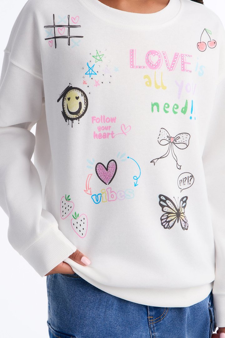 Mini Love Is All You Need Crew Neck Sweatshirt - Ivory