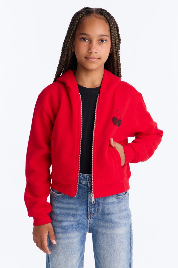 Mini Sweet Cherry Bomb Fleece Hoodie - Red