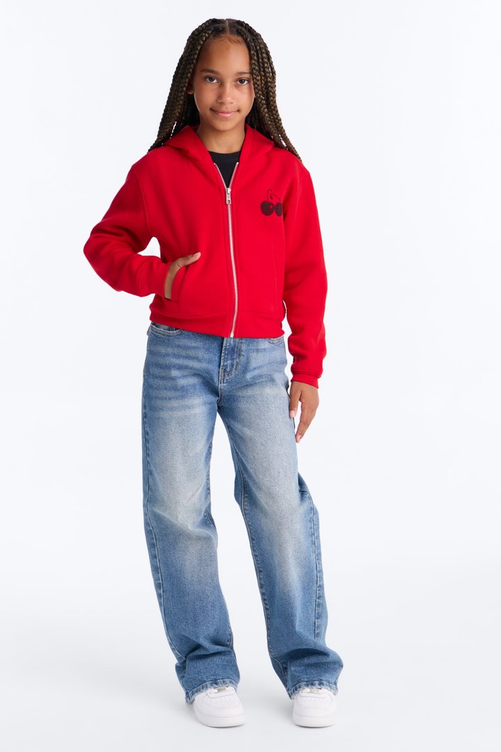 Mini Sweet Cherry Bomb Fleece Hoodie - Red