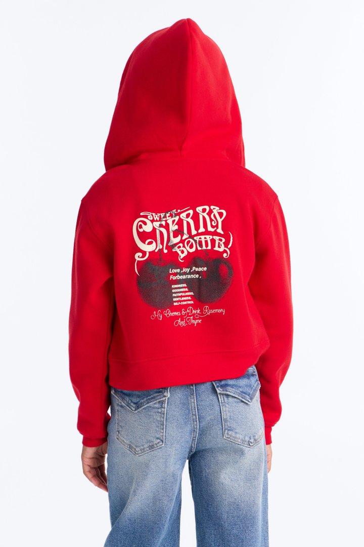Mini Sweet Cherry Bomb Fleece Hoodie - Red