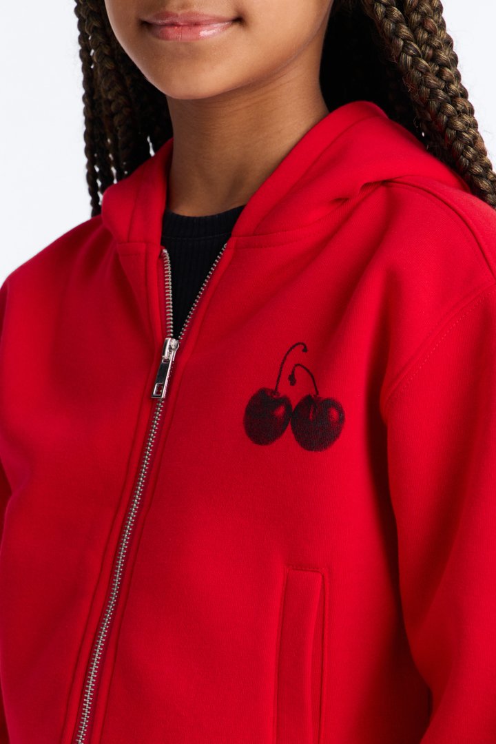 Mini Sweet Cherry Bomb Fleece Hoodie - Red