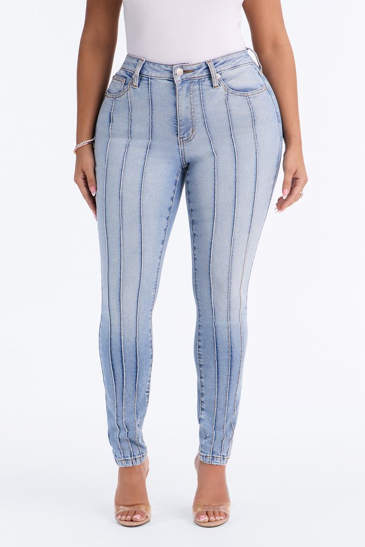 Paris Pintucks High Rise Stretch Skinny Jeans - Light Wash