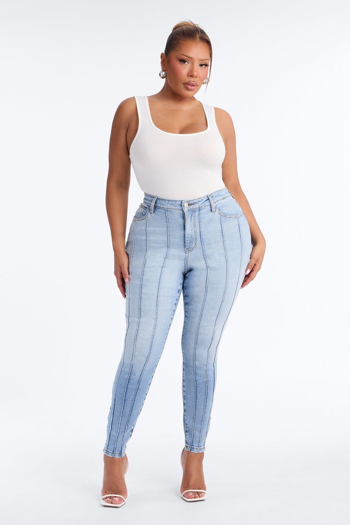 Paris Pintucks High Rise Stretch Skinny Jeans - Light Wash