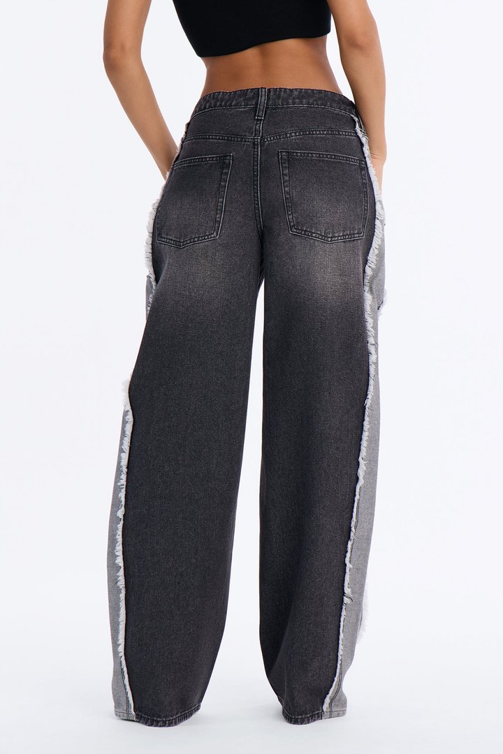 In Reverse Inside Out Fray Wide Leg Jeans - Black Wash