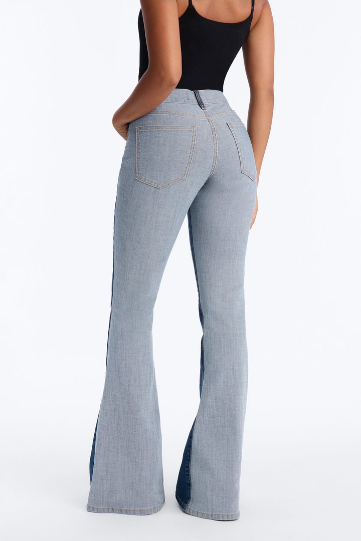 San Marcos Stretch Two Tone Low Rise Flare Jeans - Dark Wash