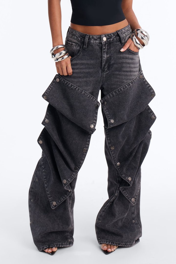 Stay Detached Wide Leg Jeans - Black Wash