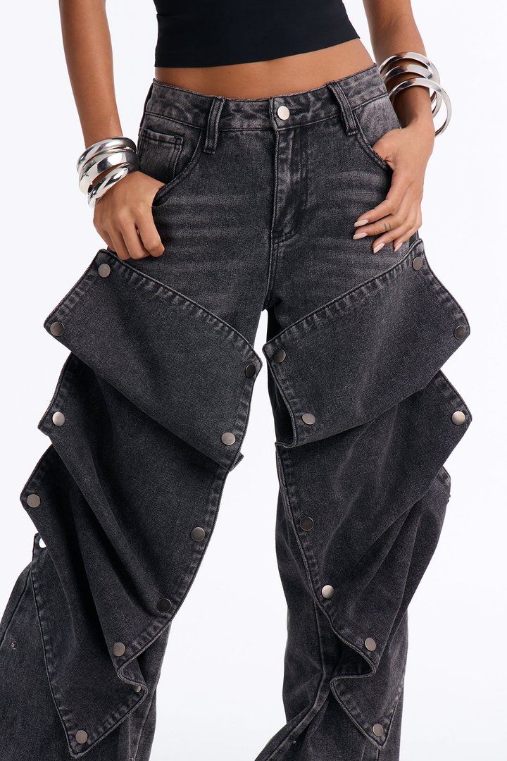 Stay Detached Wide Leg Jeans - Black Wash