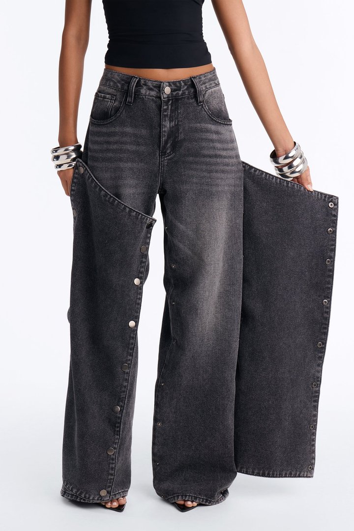 Stay Detached Wide Leg Jeans - Black Wash