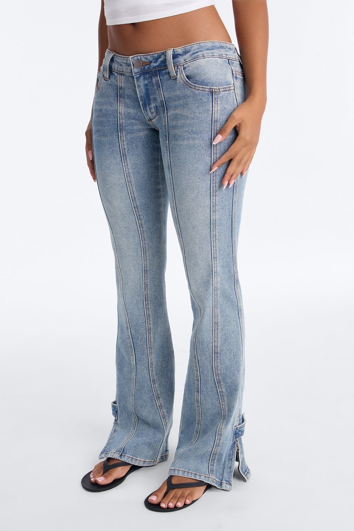 Let It Ride Ultra Low Rise Flare Leg Jeans - Vintage Wash