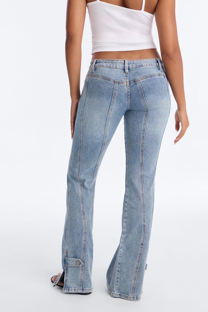 Let It Ride Ultra Low Rise Flare Leg Jeans - Vintage Wash