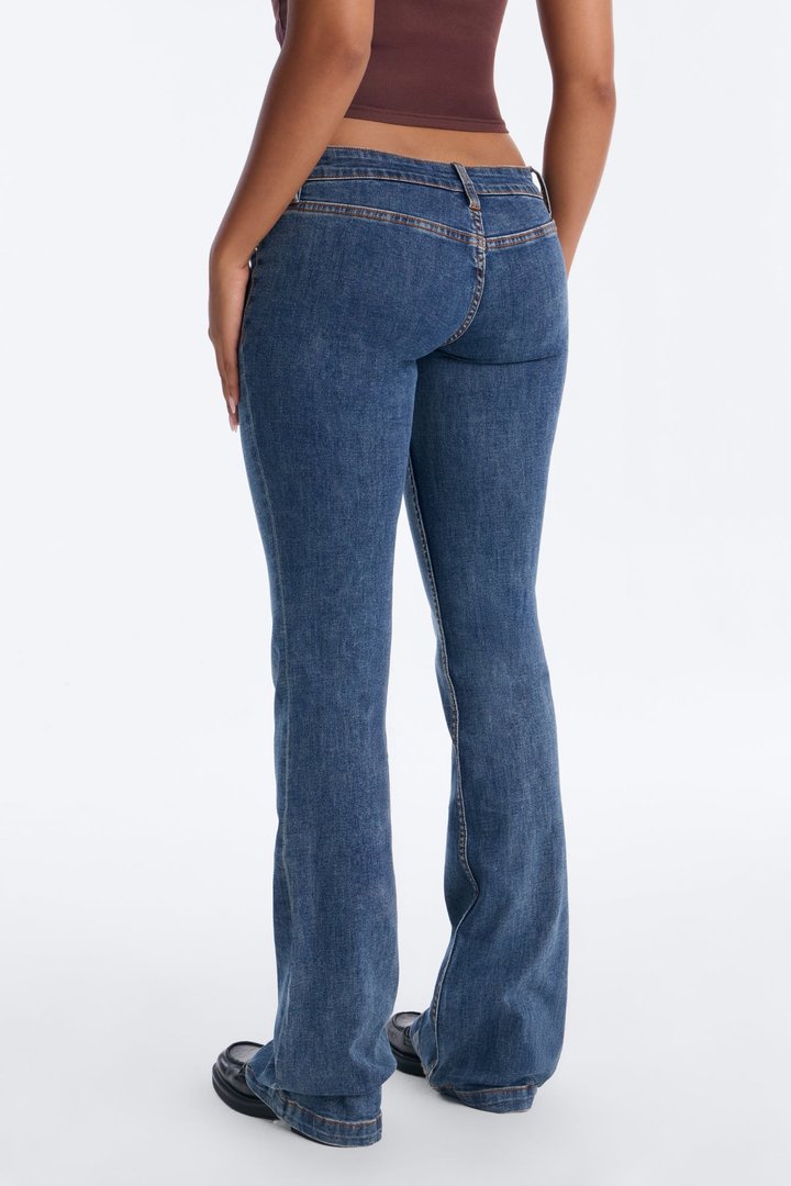 Take A Ride Ultra Low Rise Buttonfly Flare Jeans - Dark Wash