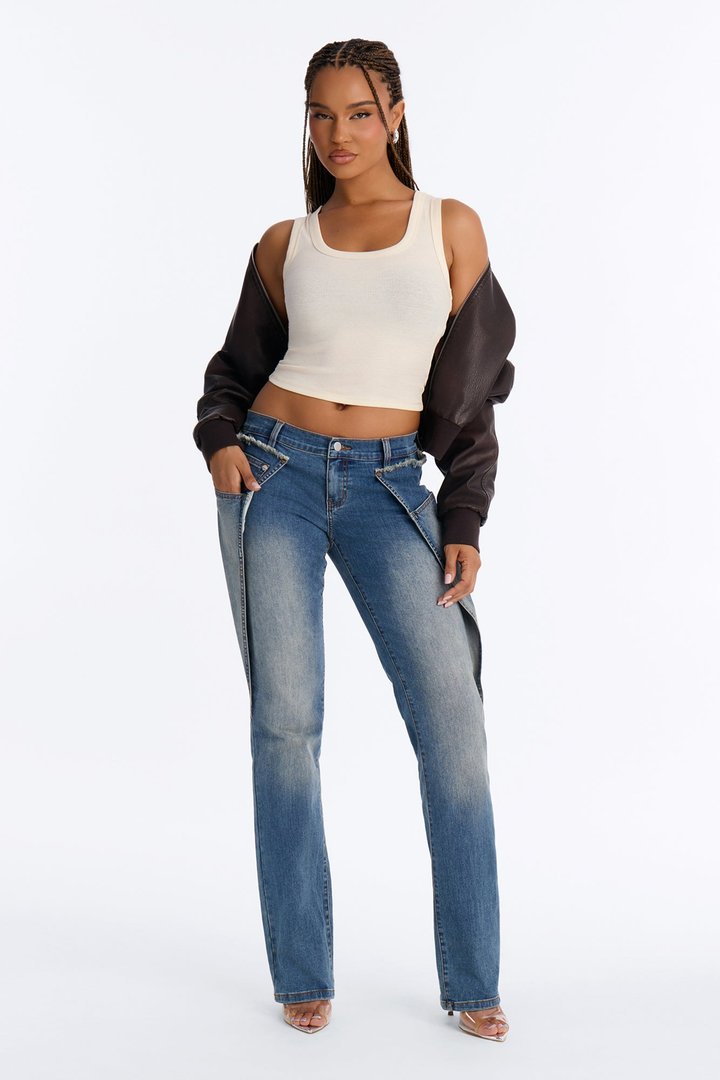 Pieces of Her Low Rise Straight Leg Jeans - Dark Wash