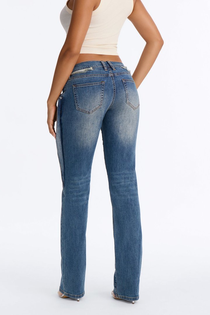 Pieces of Her Low Rise Straight Leg Jeans - Dark Wash
