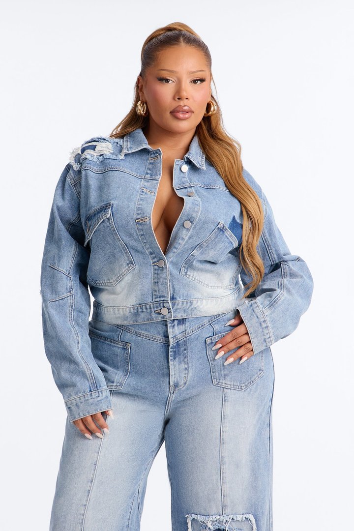 No Return Reconstructed Cropped Denim Jacket - Medium Wash