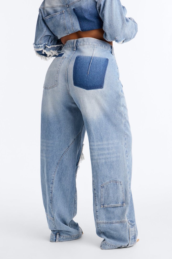No Return Reconstructed Wide Leg Jeans - Medium Wash