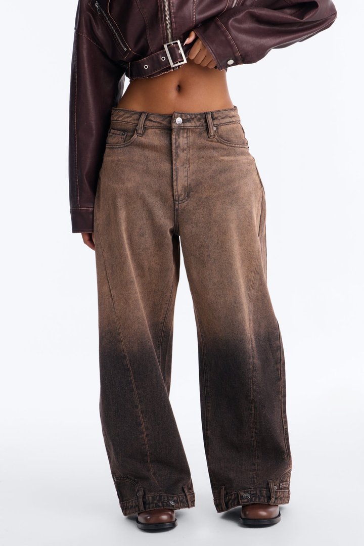 Give You Looks Upside Down Non Stretch Wide Leg Jeans - Rust