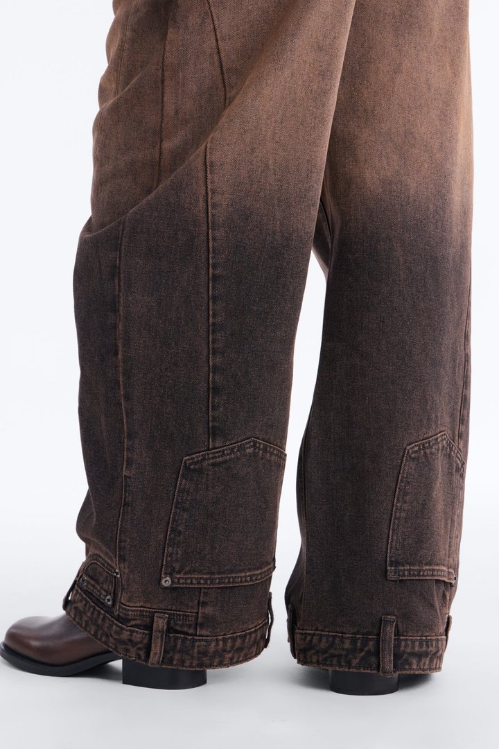 Give You Looks Upside Down Non Stretch Wide Leg Jeans - Rust