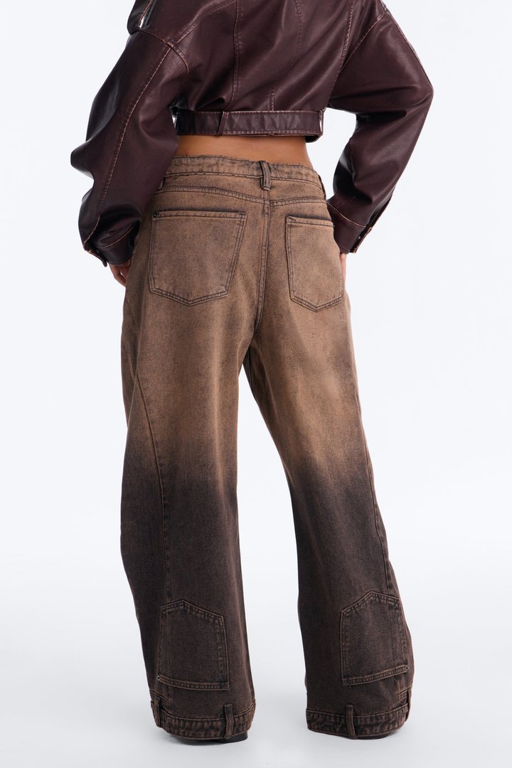 Give You Looks Upside Down Non Stretch Wide Leg Jeans - Rust