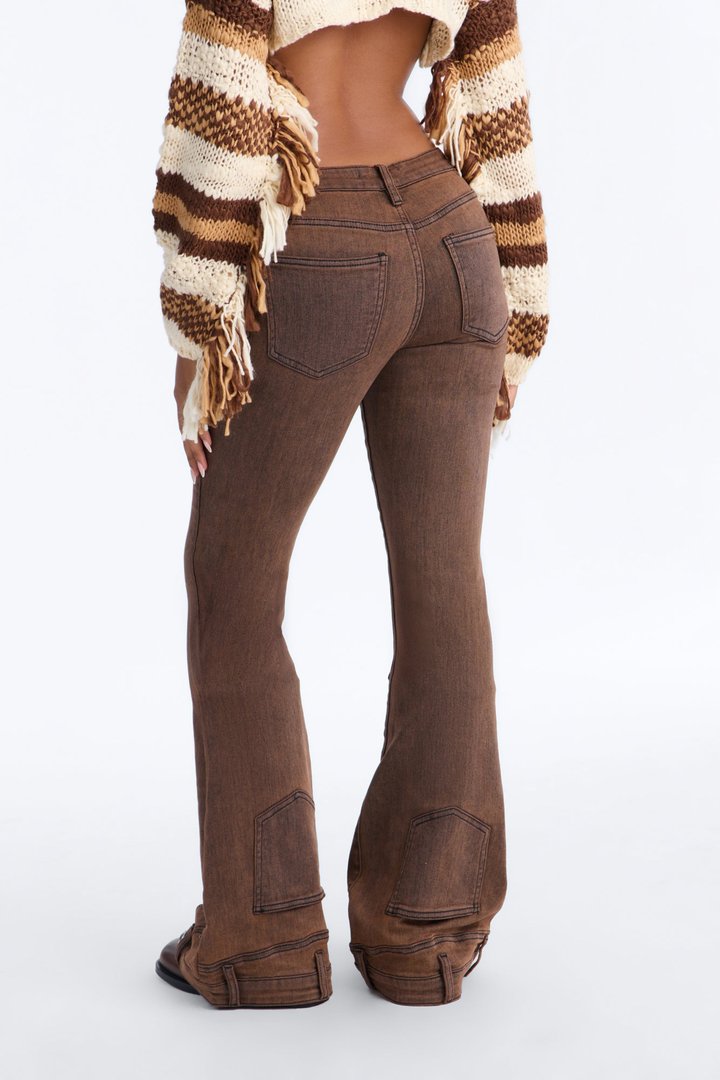A Hot Take Upside Down Low Rise Stretch Flare Jeans - Rust