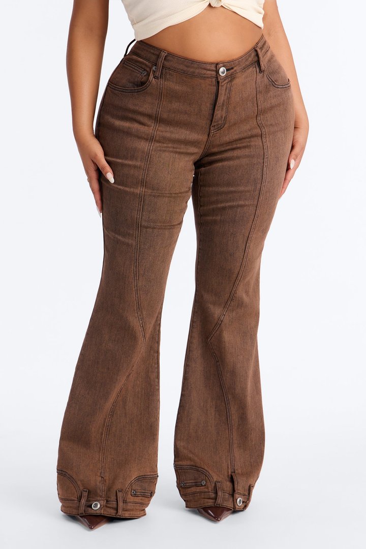 A Hot Take Upside Down Low Rise Stretch Flare Jeans - Rust