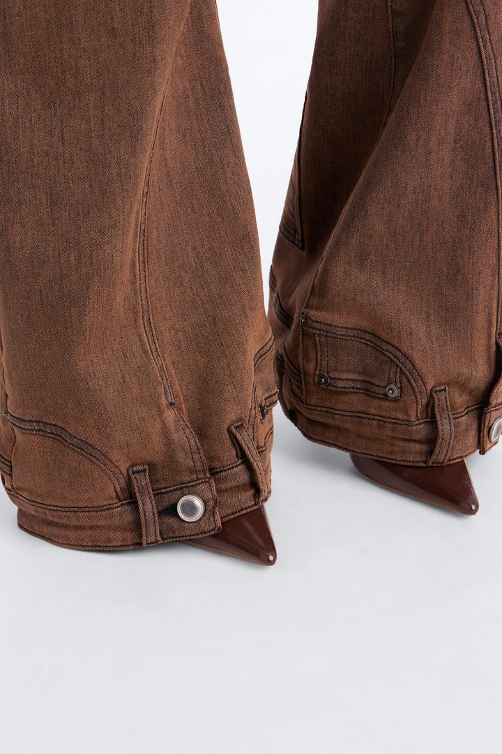 A Hot Take Upside Down Low Rise Stretch Flare Jeans - Rust