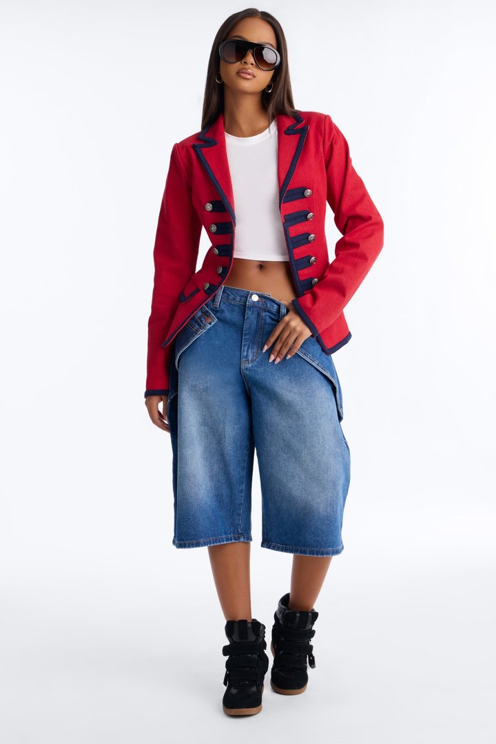 Royal Affair Blazer Denim Jacket - Red