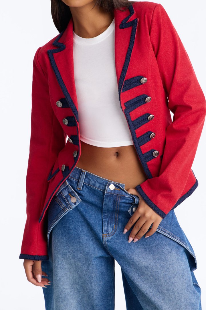 Royal Affair Blazer Denim Jacket - Red