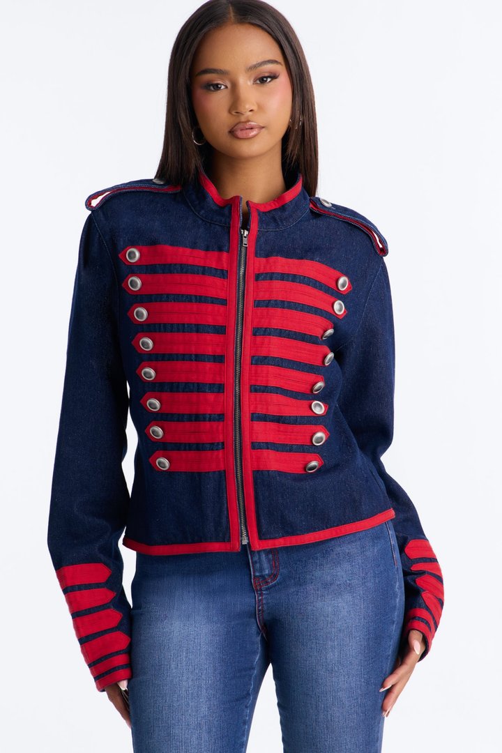 Bonaparte Military Zip Denim Jacket - Dark Wash
