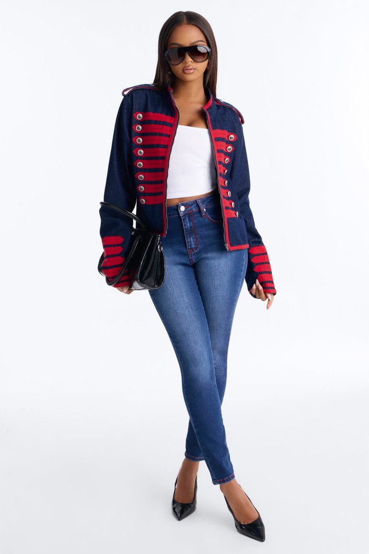 Bonaparte Military Zip Denim Jacket - Dark Wash