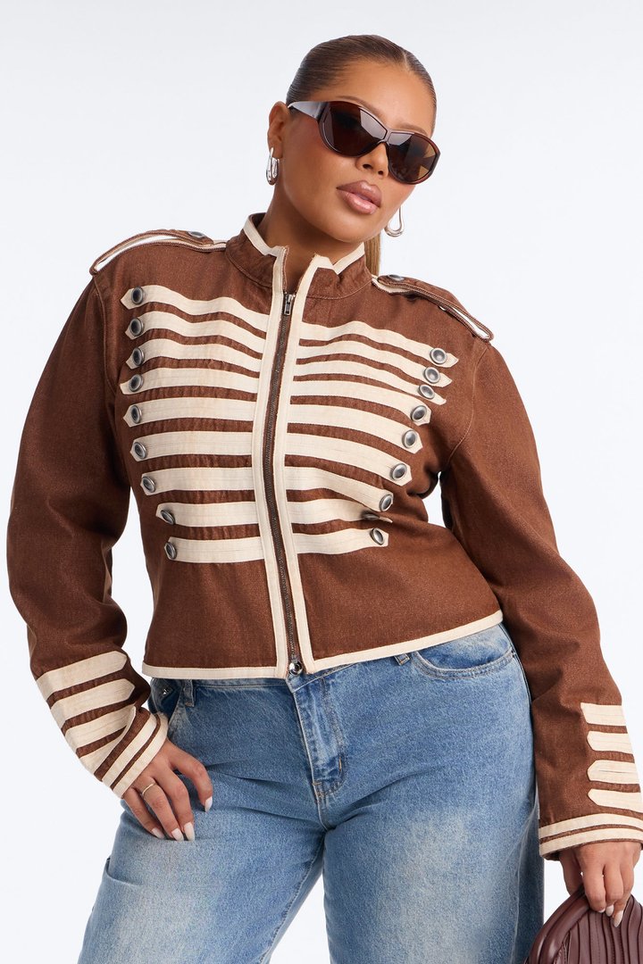 City General Zip Military Denim Jacket - Brown