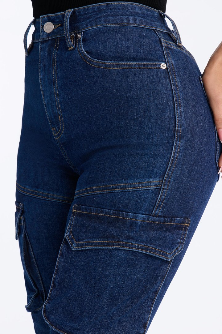 Night Run Cargo High Rise Bootcut Jeans - Dark Wash