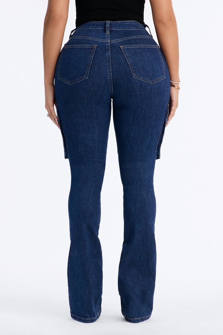 Night Run Cargo High Rise Bootcut Jeans - Dark Wash