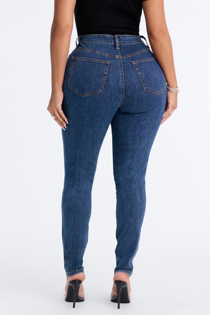 Late Nights Cut Out High Rise Skinny Jeans - Dark Wash