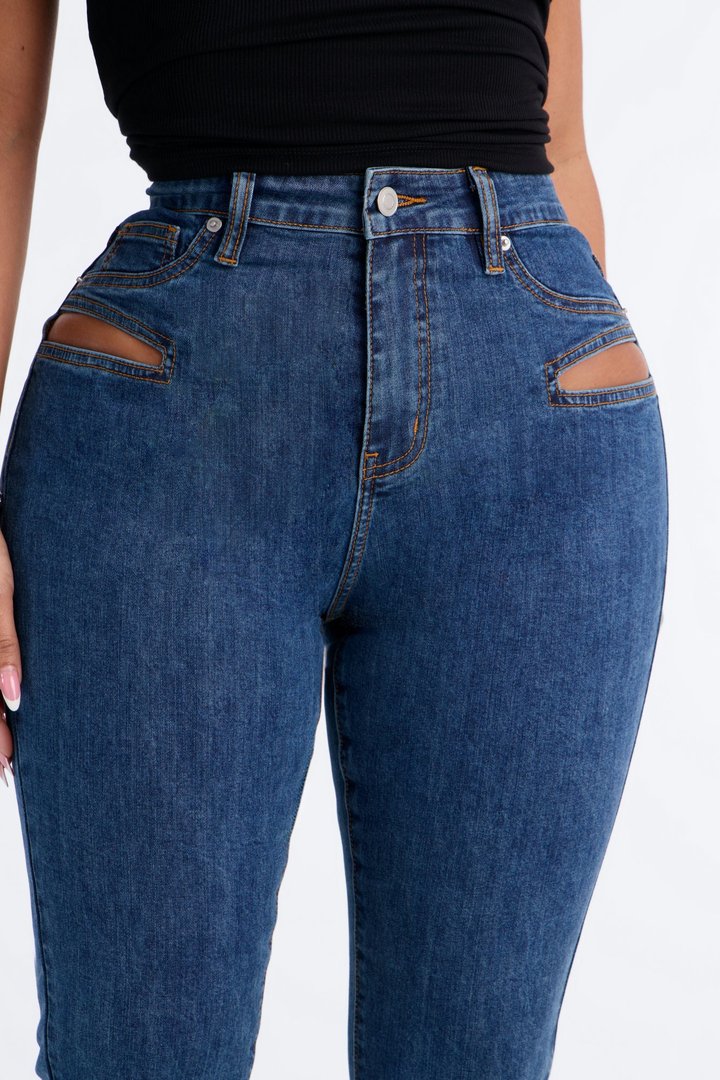Late Nights Cut Out High Rise Skinny Jeans - Dark Wash