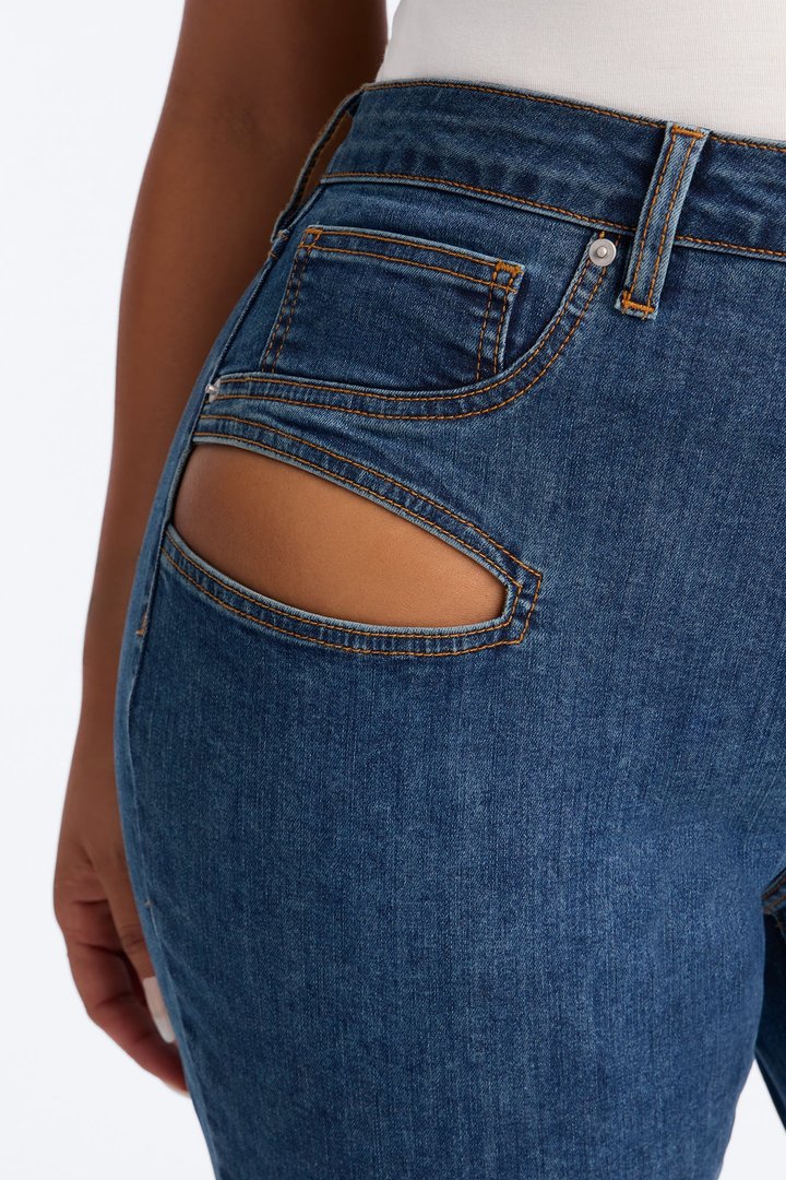 Late Nights Cut Out High Rise Skinny Jeans - Dark Wash