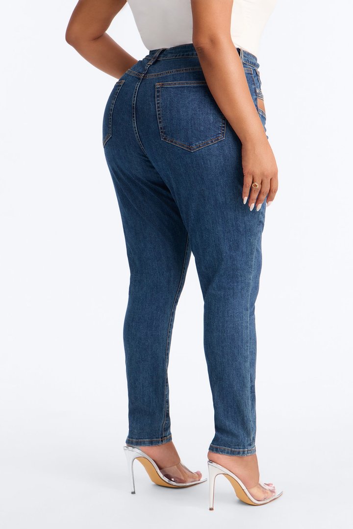 Late Nights Cut Out High Rise Skinny Jeans - Dark Wash