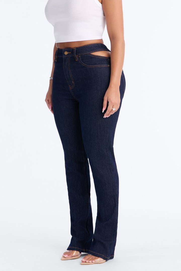 Roma Cut Out Straight Leg Cigarette Jeans - Dark Denim